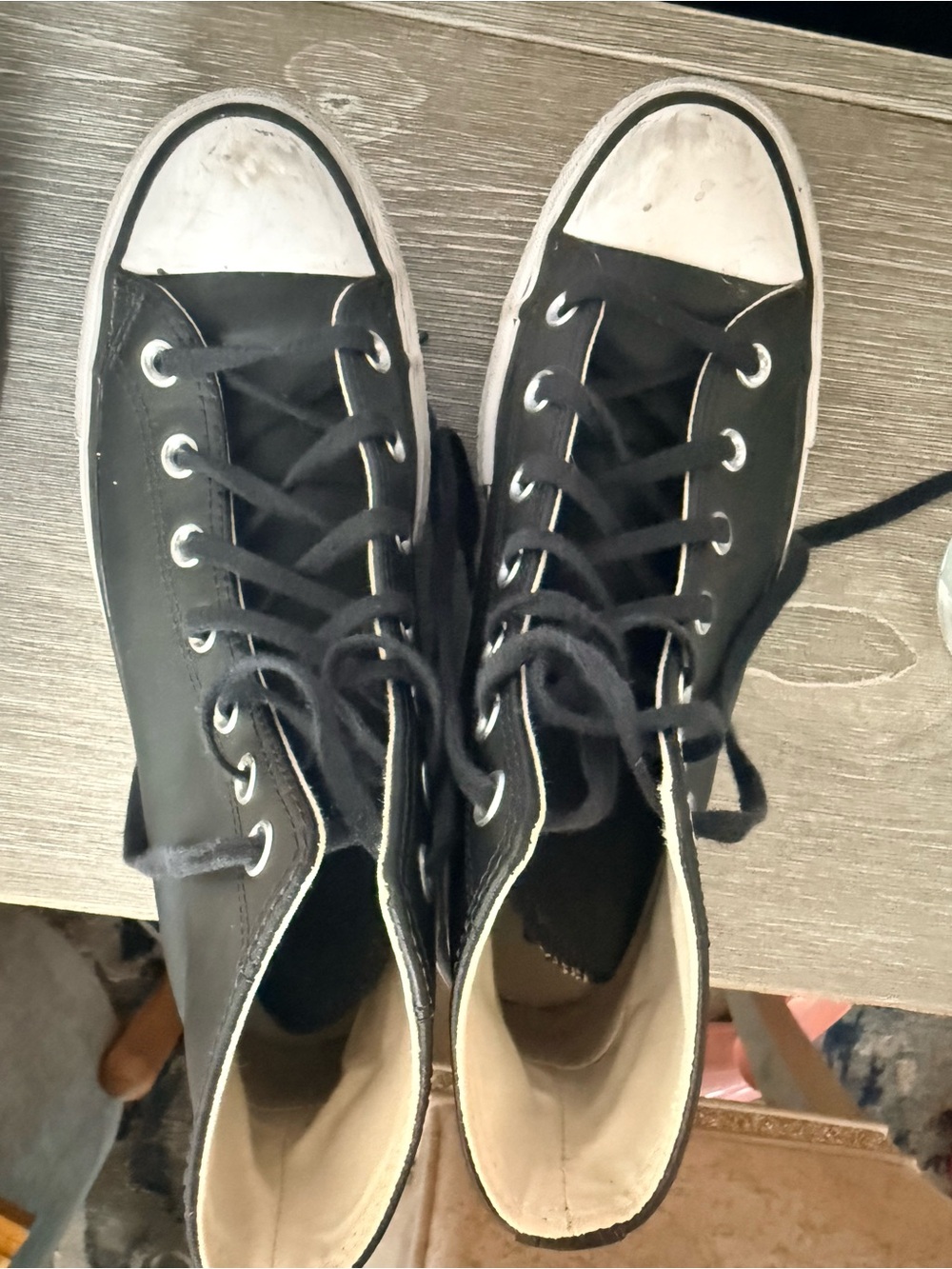 Converse Chuck Taylor All Star High Tops Black leather Women’s 8.5 - Picture 3 of 4